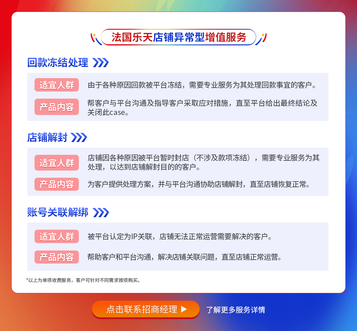 法国乐天【店铺异常型】增值服务