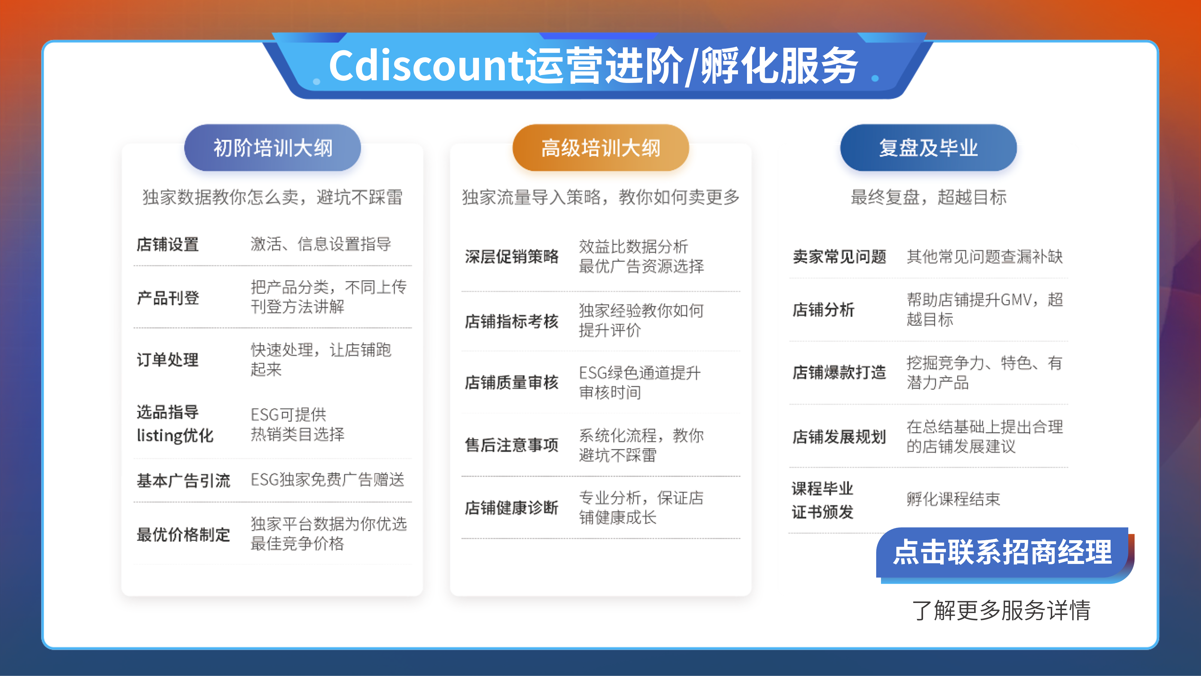 Cdiscount运营进阶/孵化服务